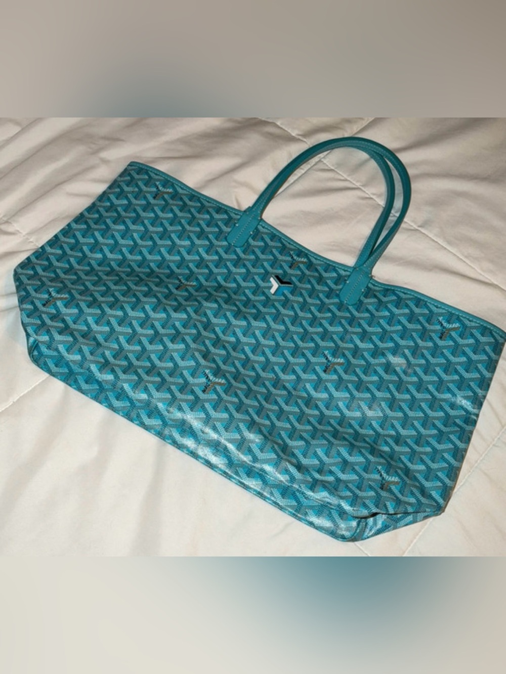 Goyard-Teal Patterned Tote Bag